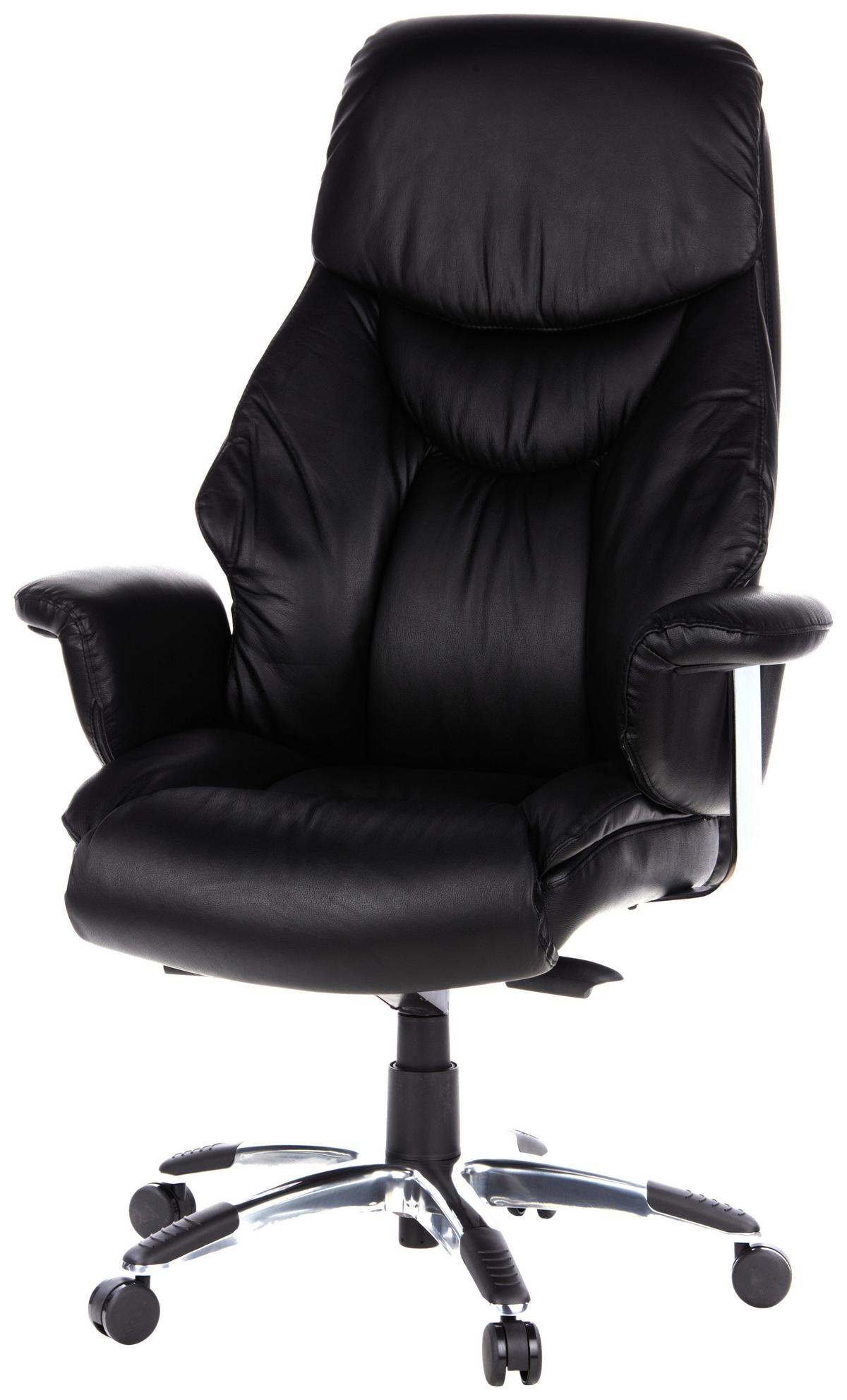 Chefsessel Prado Schwarz Bis 130 Kg - Chromfarben/Schwarz, MODERN, Leder/Kunststoff (63/140/52cm) - MID.YOU