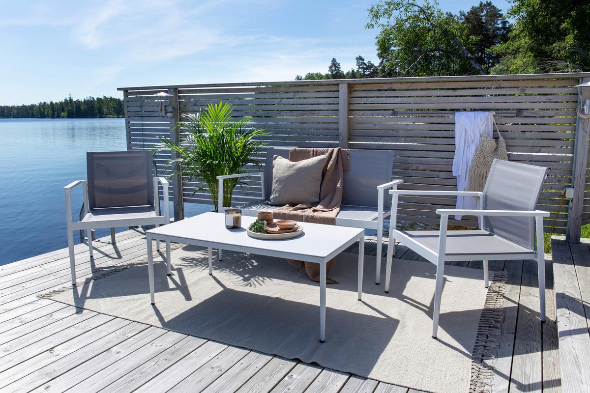 Loungegarnitur Break - Weiß/Grau, KONVENTIONELL, Glas/Textil - Gardenson