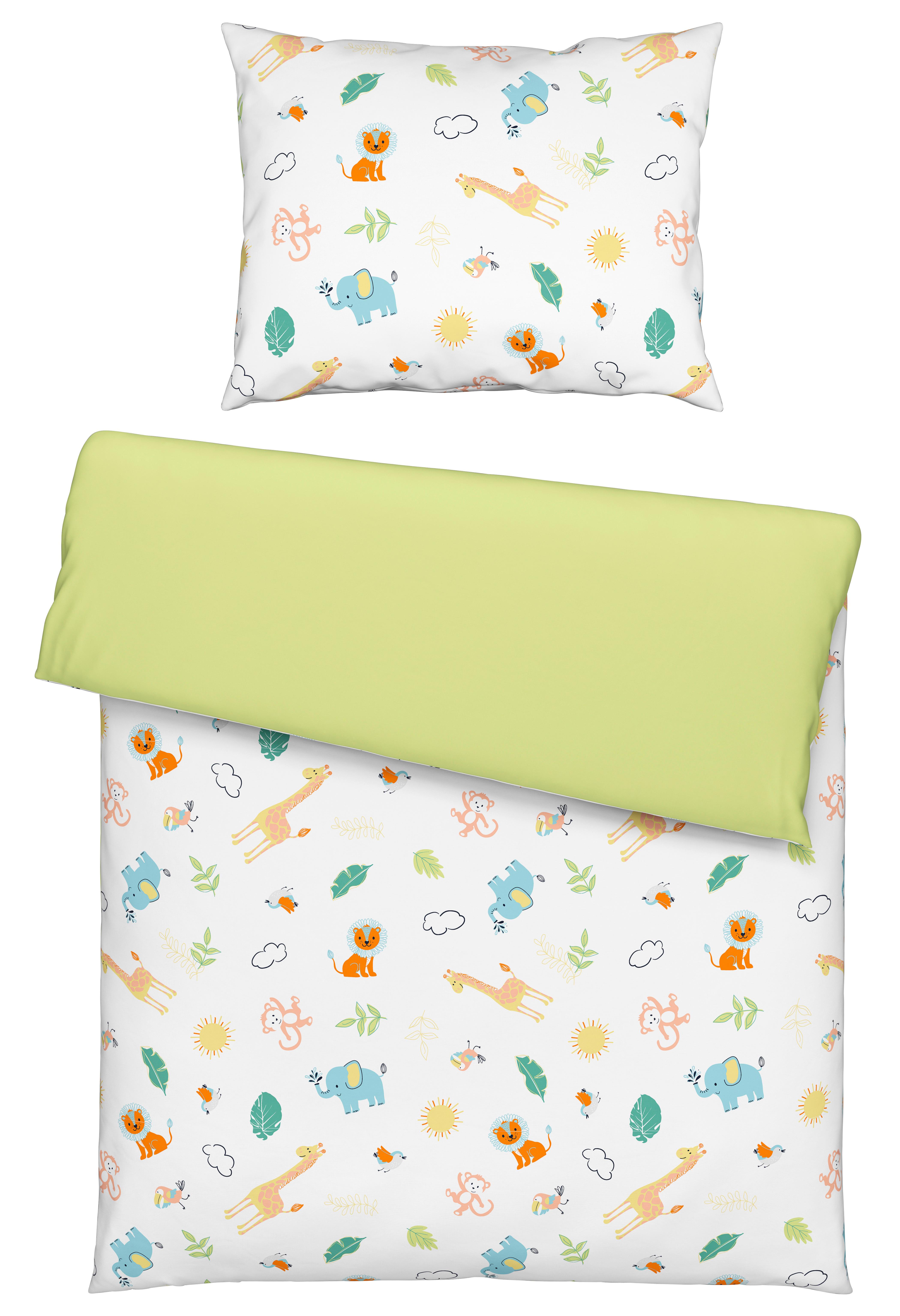 Babybettwäsche 135x100 cm Lilli Tier-Motiv Baumwolle - Weiß/Grün, MODERN, Textil (100/135cm) - Luca Bessoni