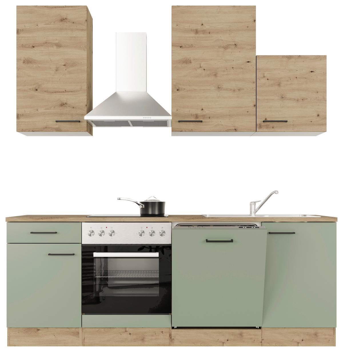Küchenblock Cara Eiche Artisan/Grün B: 220 cm - Eiche Artisan/Grün, MODERN, Holzwerkstoff (220cm) - FlexWell