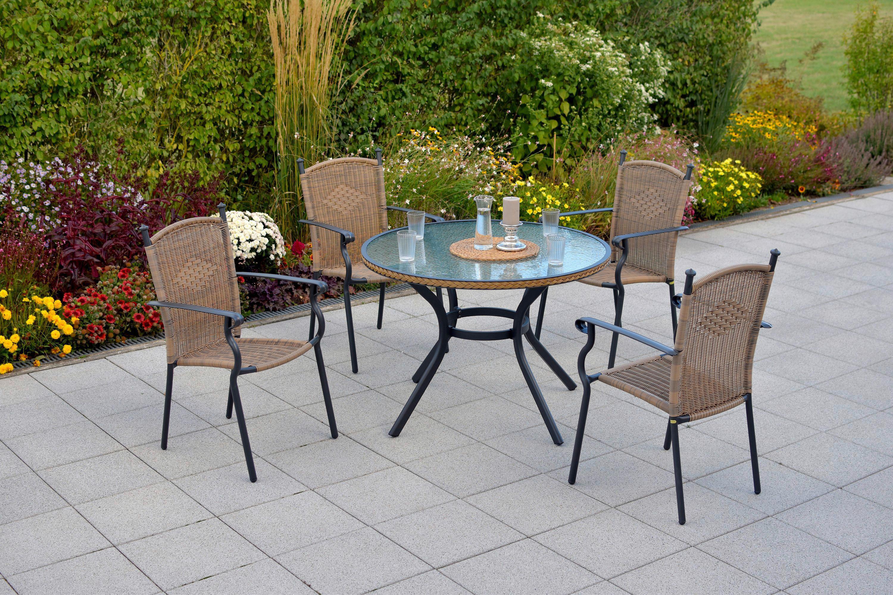 Gartenset Roma - Graphitfarben/Naturfarben, MODERN, Kunststoff/Metall - Gardenson