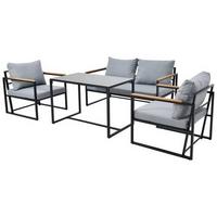 Loungegarnitur 4-Tlg. Messina Metall/Holz/Glas mit Kissen - Schwarz/Grau, MODERN, Glas/Holz (66/68/73cm) - Beldano
