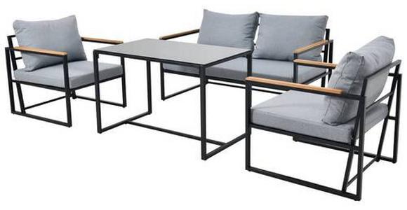 Loungegarnitur 4-Tlg. Messina Metall/Holz/Glas mit Kissen - Schwarz/Grau, MODERN, Glas/Holz (66/68/73cm) - Beldano