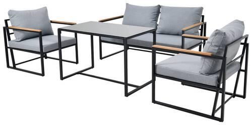 Loungegarnitur 4-Tlg. Messina Metall/Holz/Glas mit Kissen