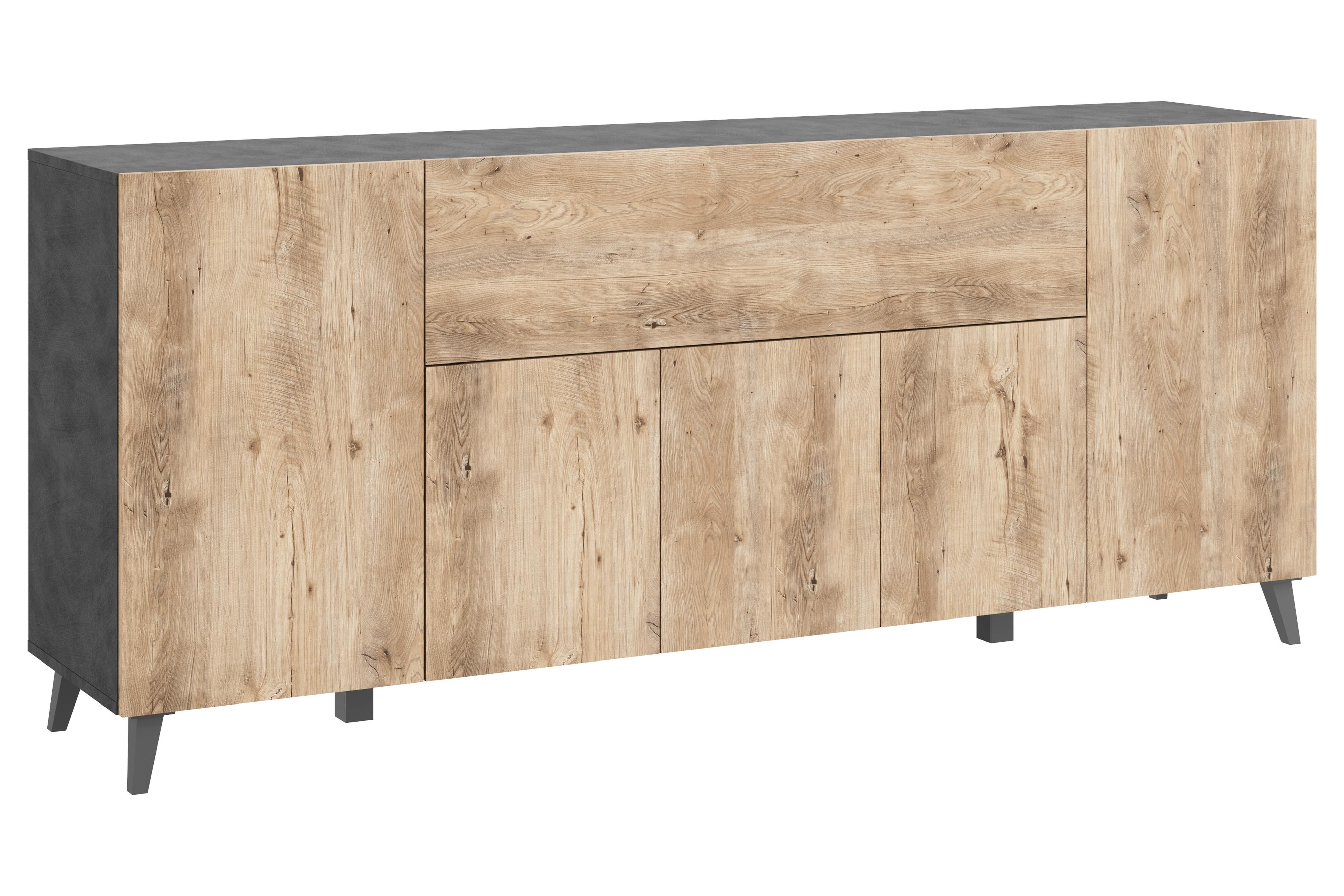 Sideboard Phuket 180 Anthrazit, Kastanie B: 180 cm - Kastanieneichefarben/Anthrazit, Design, Holzwerkstoff (180/76/37,5cm) - P & B