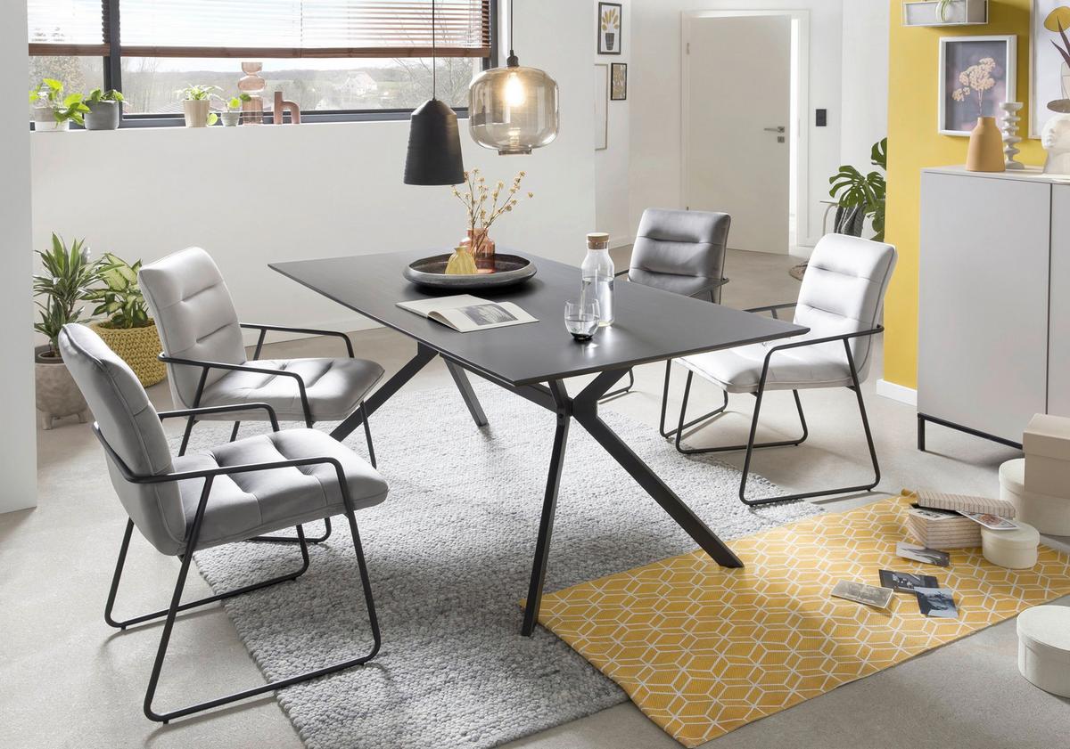 Esstisch Schwarz, Dunkelgrau L: 180cm - Dunkelgrau/Schwarz, Design, Holzwerkstoff/Metall (180/90/75cm) - Livetastic