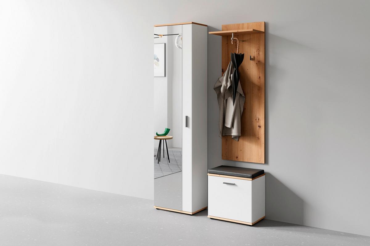 Garderobe Jakob 4-teilig Eiche Artisan/weiß B: 49 Cm - Weiß/Eiche Artisan, Design, Holzwerkstoff (49/196/30cm) - MID.YOU