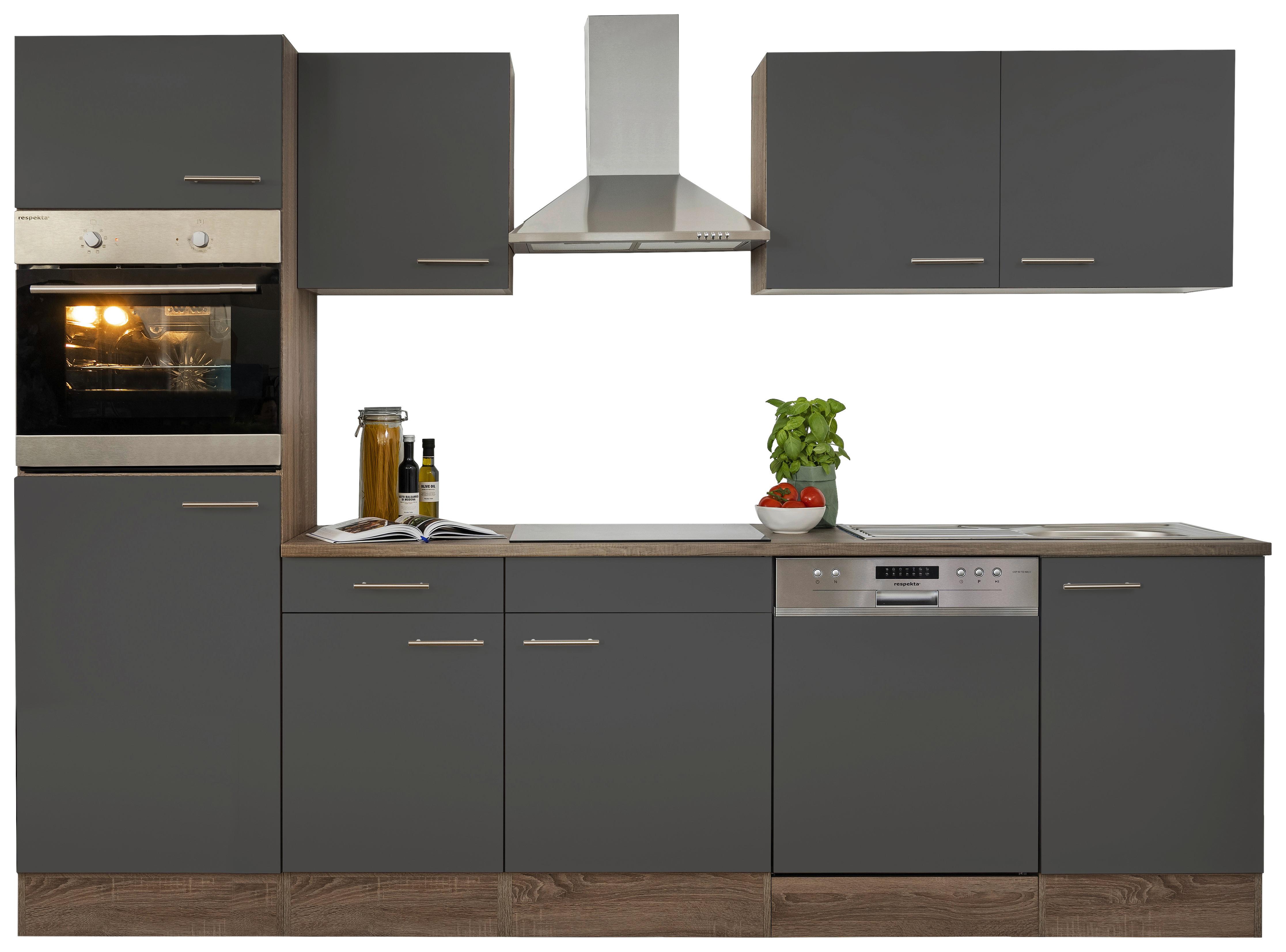 Küchenzeile Mit Geräten B: 280 Cm Grau/eiche Dekor - Eichefarben/Grau, Design, Holzwerkstoff (280cm) - Respekta