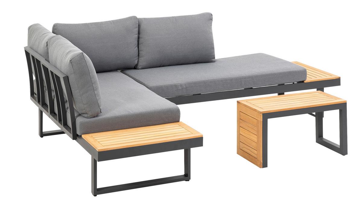Loungegarnitur 3-Tlg. Samara Holz/Metall/Textil mit Kissen - Anthrazit/Grau, Basics, Holz/Textil (253/70/175cm) - Gardenson
