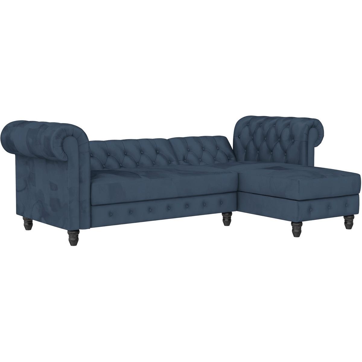 Ecksofa Firenze Blau, mit Schlaffunktion - Blau/Schwarz, Basics, Textil (241/154cm) - Livetastic