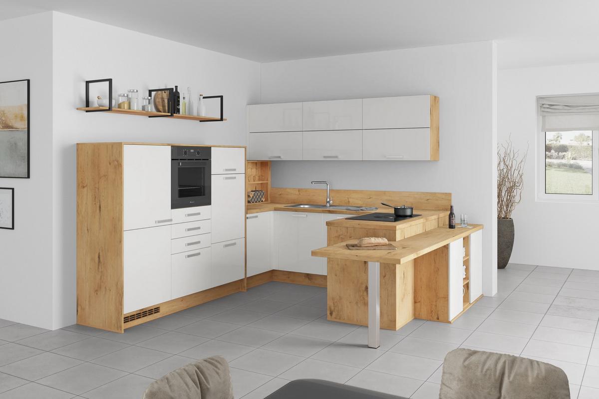 U-küche Ip4050 Weiß/ Eiche 298x294x255 Cm Ohne Geräte - MODERN, Holzwerkstoff (298/294/255cm)