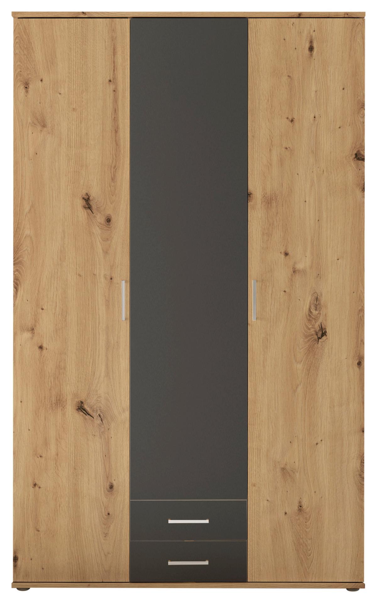 Skříň s otočnými dveřmi PAUL š.120cm, dub Artisan/grafit - bílá/barvy grafitu, Romantický / Rustikální, kompozitní dřevo/plast (119,6/196,3/53,5cm)