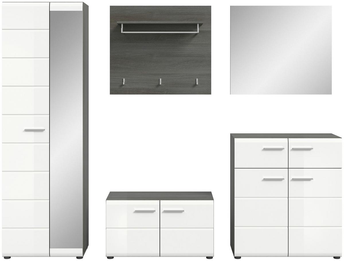 Garderobe Salsa - Weiß Hochglanz, Design, Glas/Holzwerkstoff (250/192/37cm) - MID.YOU