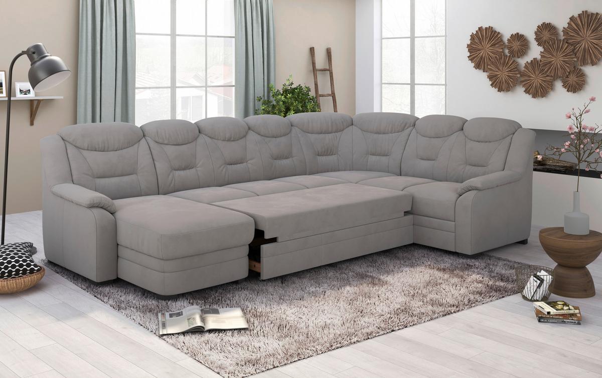 Wohnlandschaft Marcus Sparta Mit Schlaffunktion Hellgrau - Hellgrau/Schwarz, Basics, Textil (330/99/211cm) - MID.YOU
