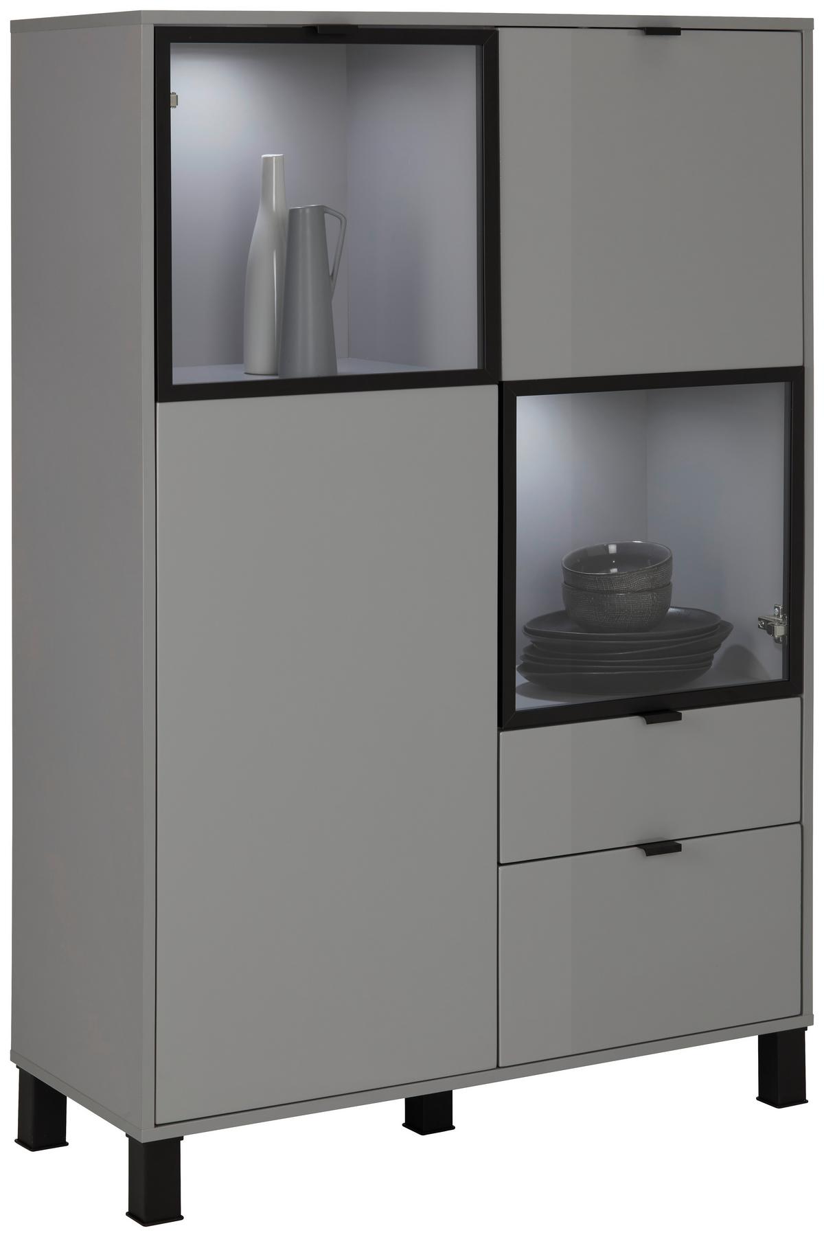 VYSOKÁ KOMODA GRID - šedá/černá, Moderní, kompozitní dřevo/plast (94/141/38cm) - Mömax