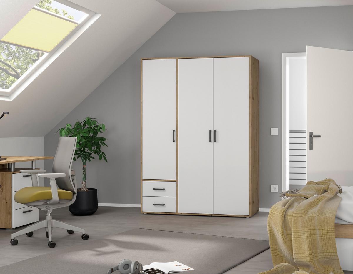 Drehtürenschrank Mit Schubladen 140cm Voyager - Weiß/Eiche Artisan, MODERN, Holzwerkstoff (140/194/53cm) - Rauch Möbel