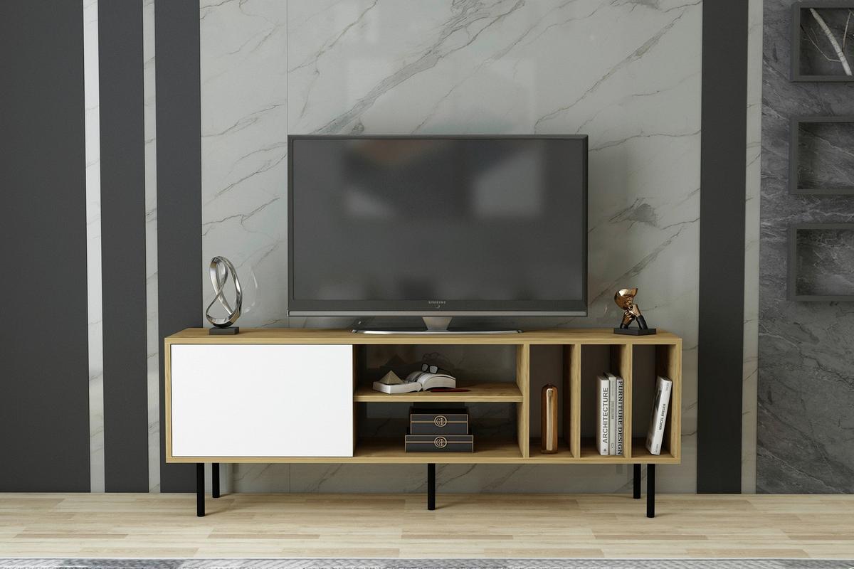 Lowboard Hera Tv-Schrank - Eichefarben/Schwarz, Design, Holzwerkstoff (160/57/35cm) - Livetastic