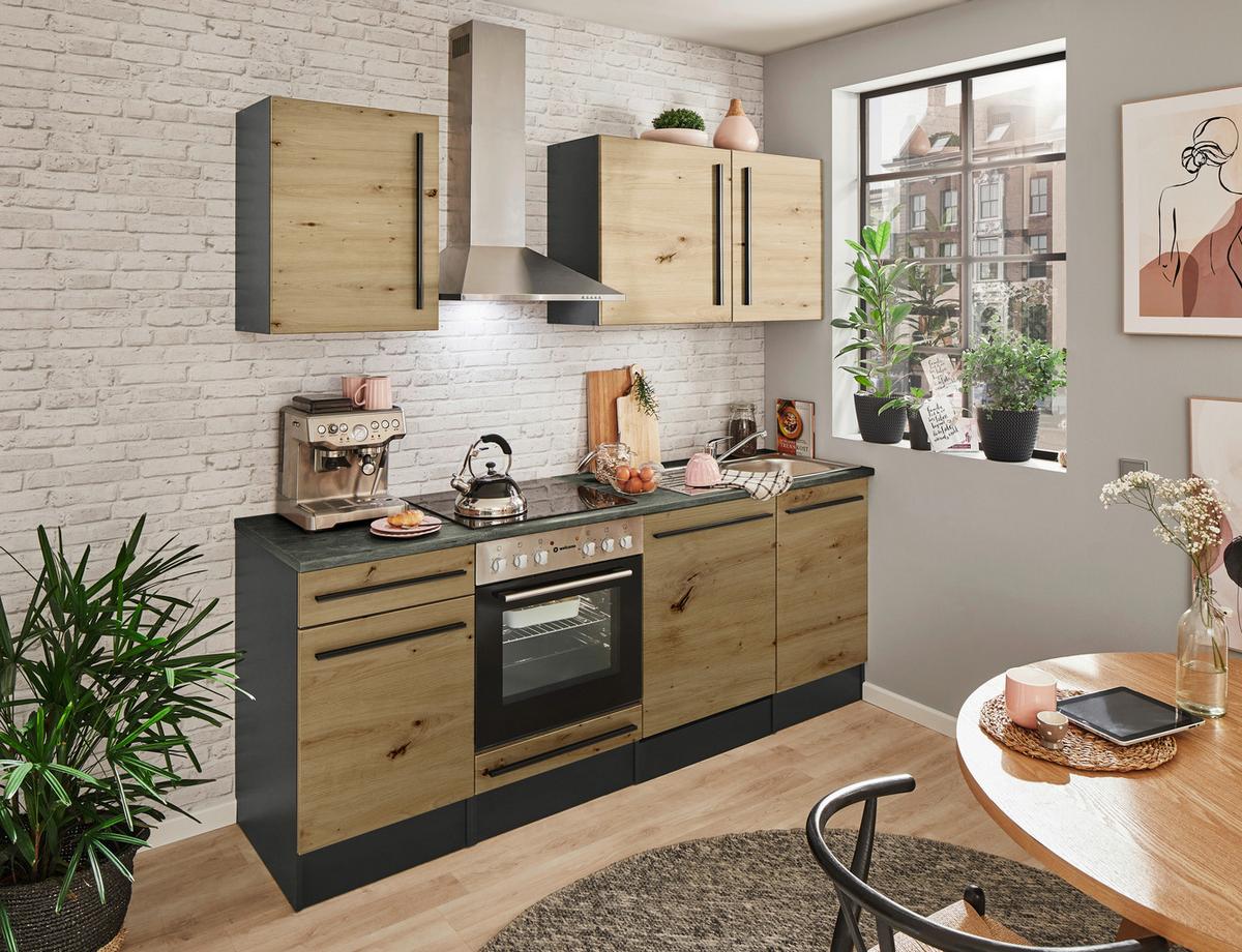 Kuchynský blok bez spotrebičov JAZZ 8 - černá/antracitová, Lifestyle, kompozitní dřevo/plast (220cm) - MID.YOU