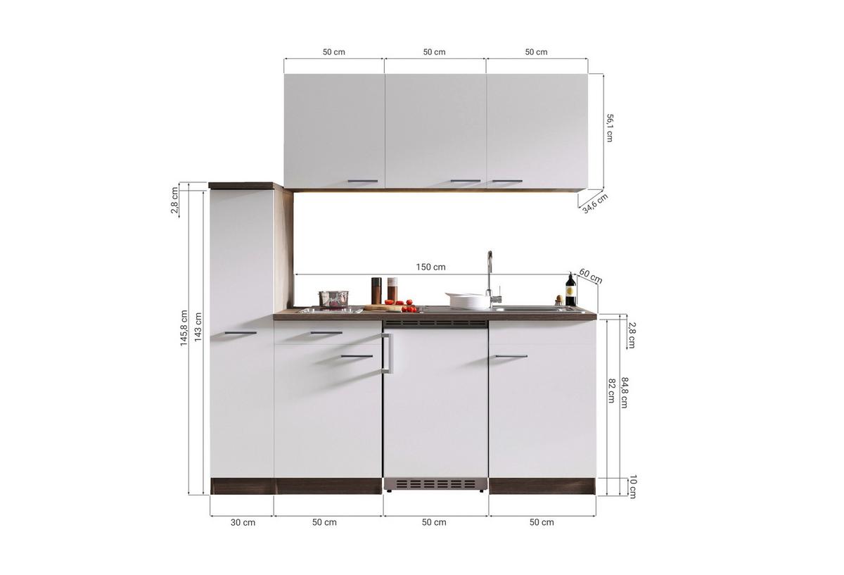 Küchenblock Oliver Singleküche 180 cm - Eichefarben/Schwarz, MODERN, Holzwerkstoff (180cm) - Respekta
