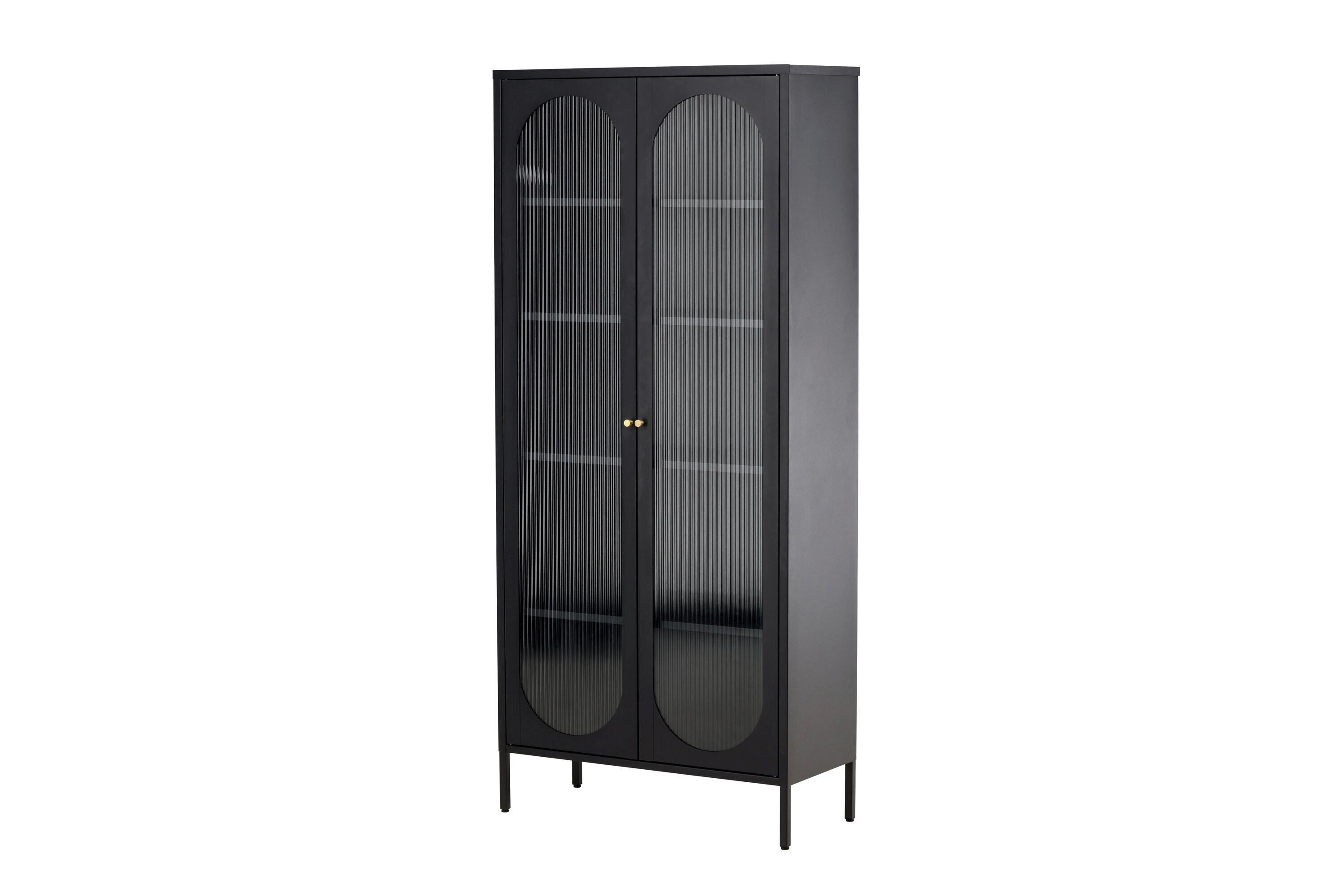 Vitrine Lima Schwarz B: 80cm - Schwarz, MODERN, Glas/Metall (80/180/35cm) - Livetastic