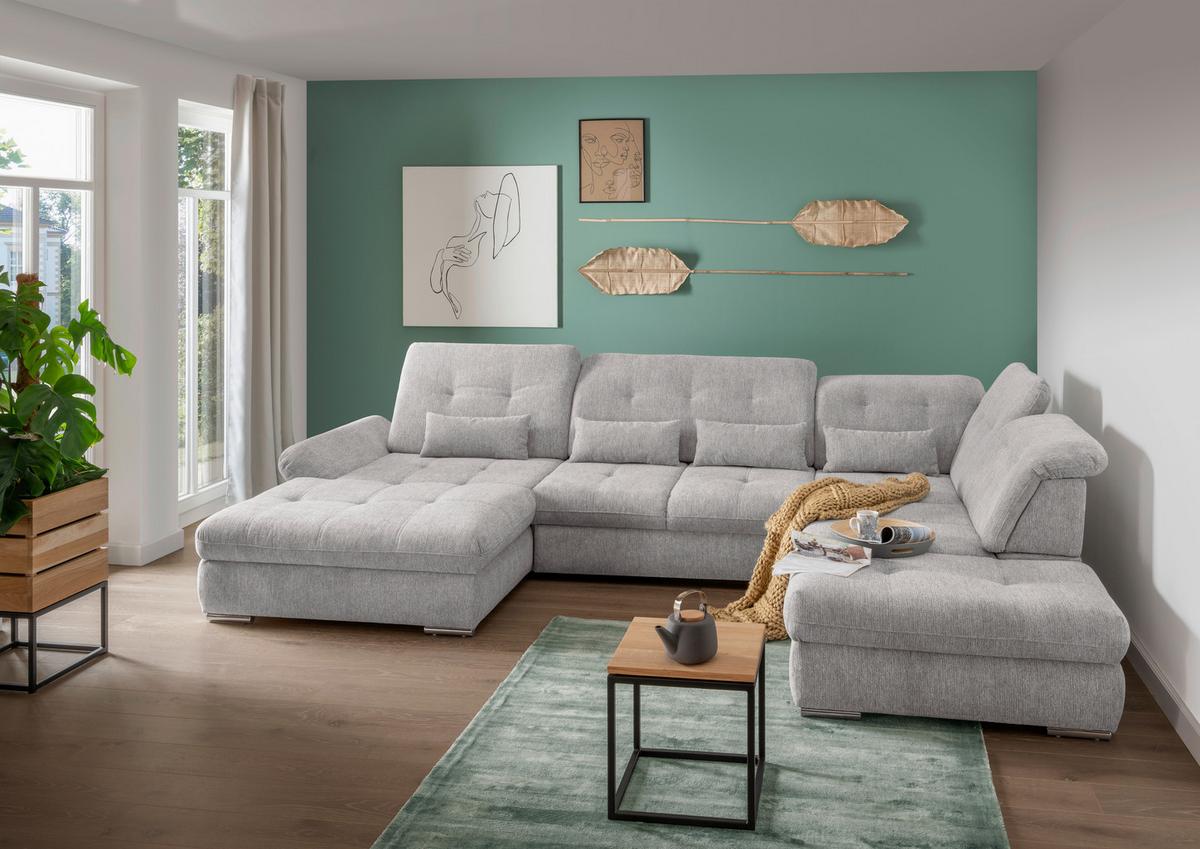 Wohnlandschaft Dalida Grau U: 195x376x254 Cm - Chromfarben/Grau, Design, Textil (195/376/254cm) - Livetastic