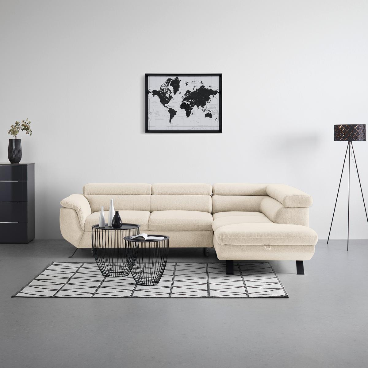 Rohová sedačka RAVEN, pravá, béžová - černá/béžová, Moderní, kov/textil (257/198cm) - Mömax