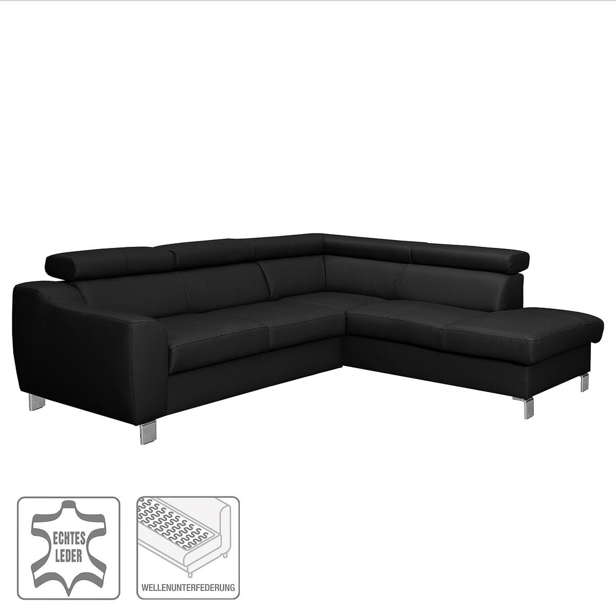 Ecksofa Aspen Lederlook Schwarz 245x208 Cm - Chromfarben/Schwarz, Design, Leder/Textil (245/208cm) - Livetastic