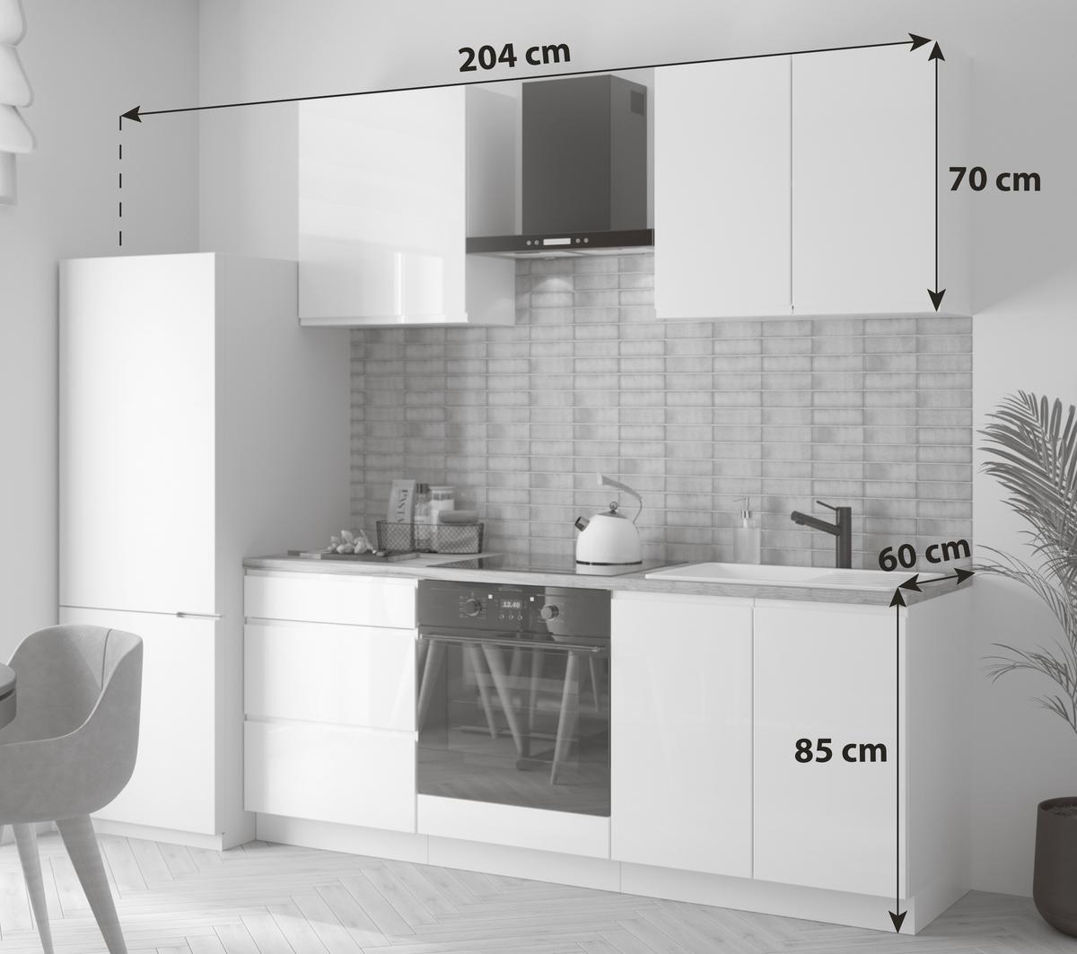 Küchenleerblock Parma - Weiß Hochglanz/Weiß, Design, Holzwerkstoff (204cm) - MID.YOU