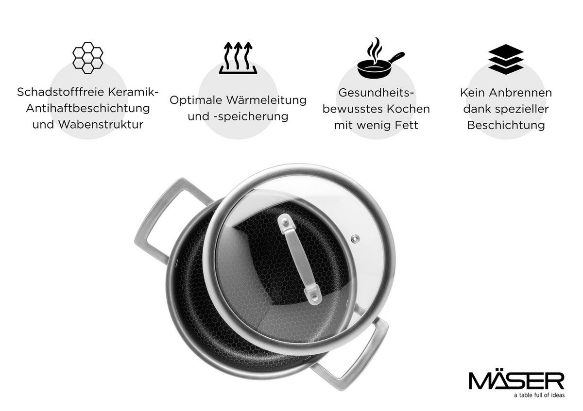 Kochtopf 2,8L Edelstahl - Silberfarben/Schwarz, Basics, Metall (20/15cm) - Mäser