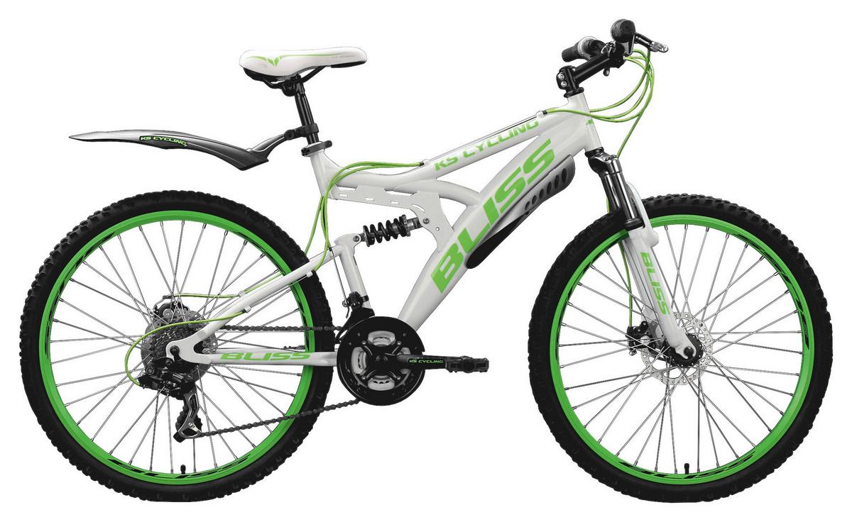 Mountainbike Fully 26 Zoll Bliss 21 Gänge - Weiß/Grün, Basics, Metall (180/70/80cm) - KS Cycling