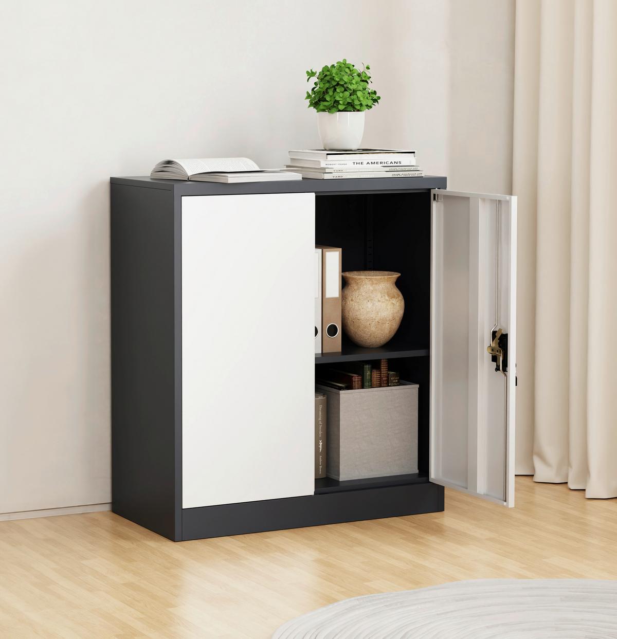 Aktenschrank Malivo Weiß/Anthrazit B: 80cm - Anthrazit/Weiß, KONVENTIONELL, Metall (80/90/40cm) - MID.YOU