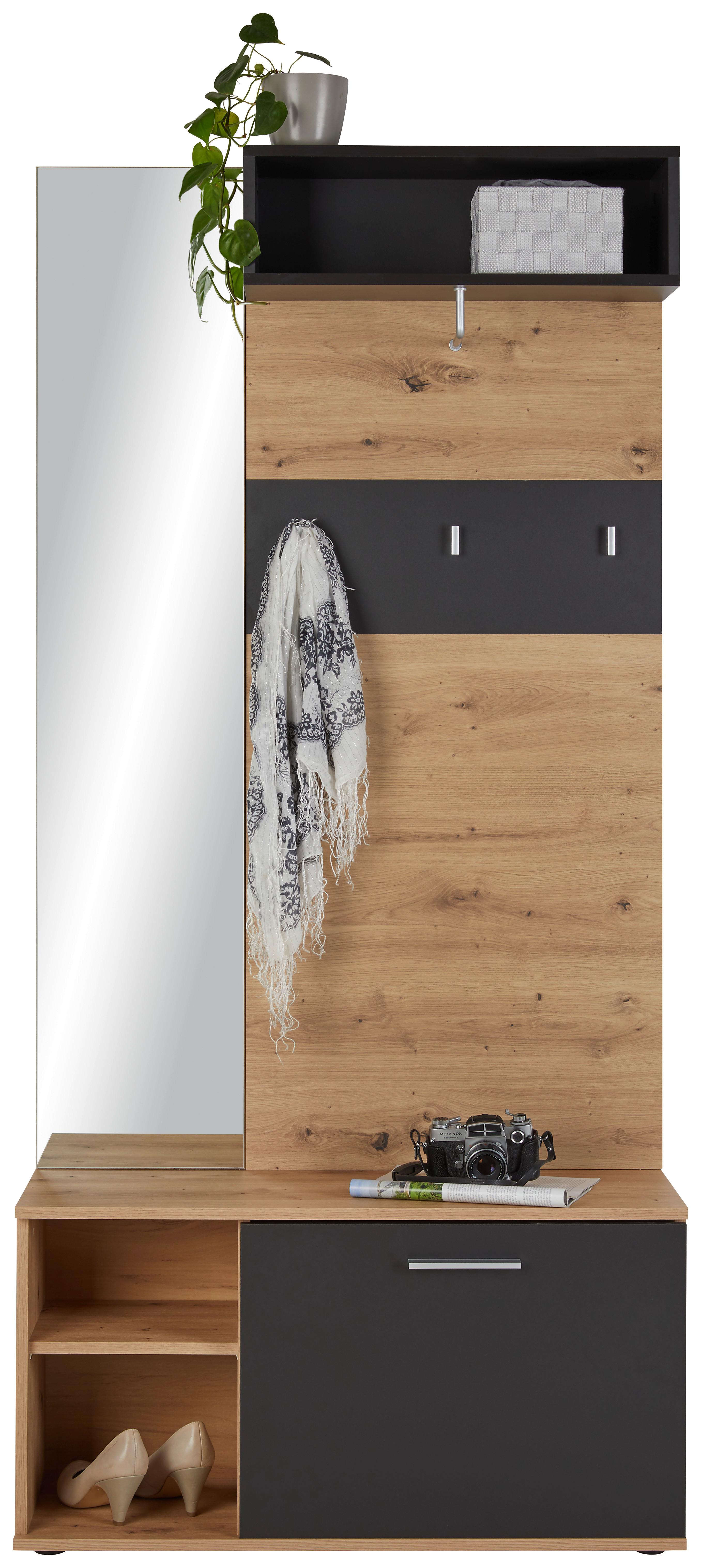 Šatna Urbino - šedá/barvy dubu, Moderní, kompozitní dřevo (90/194/30,4cm) - Based