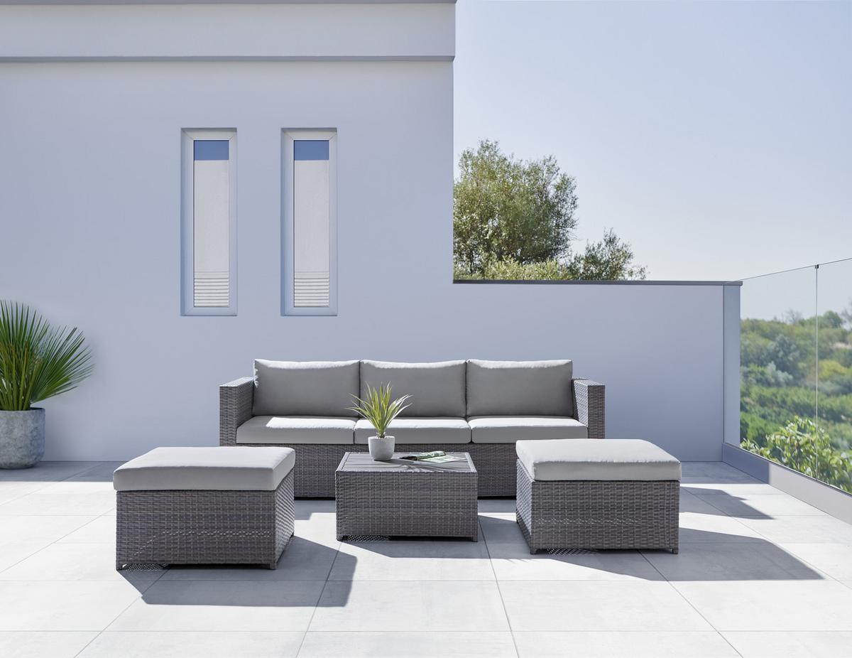 TERASOVÁ SEDACÍ SOUPRAVA CORUNA - světle šedá/tmavě šedá, Moderní, kov/textil - Modern Living