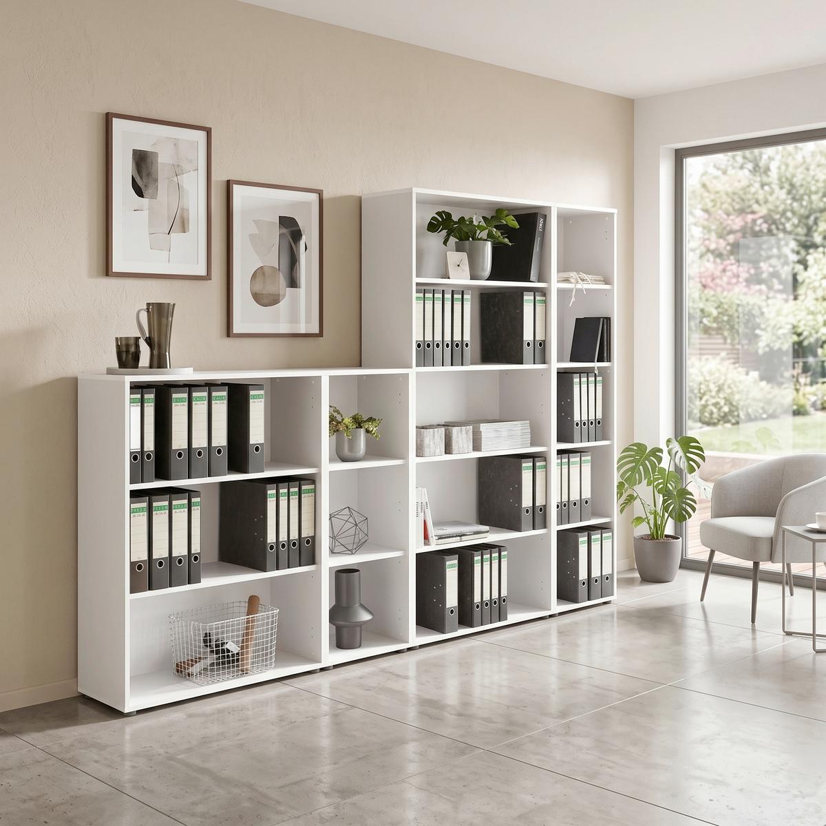 Aktenregal Office Edition Weiß B: 257cm - Silberfarben/Weiß, MODERN, Holzwerkstoff (257/185,6/33cm) - MID.YOU