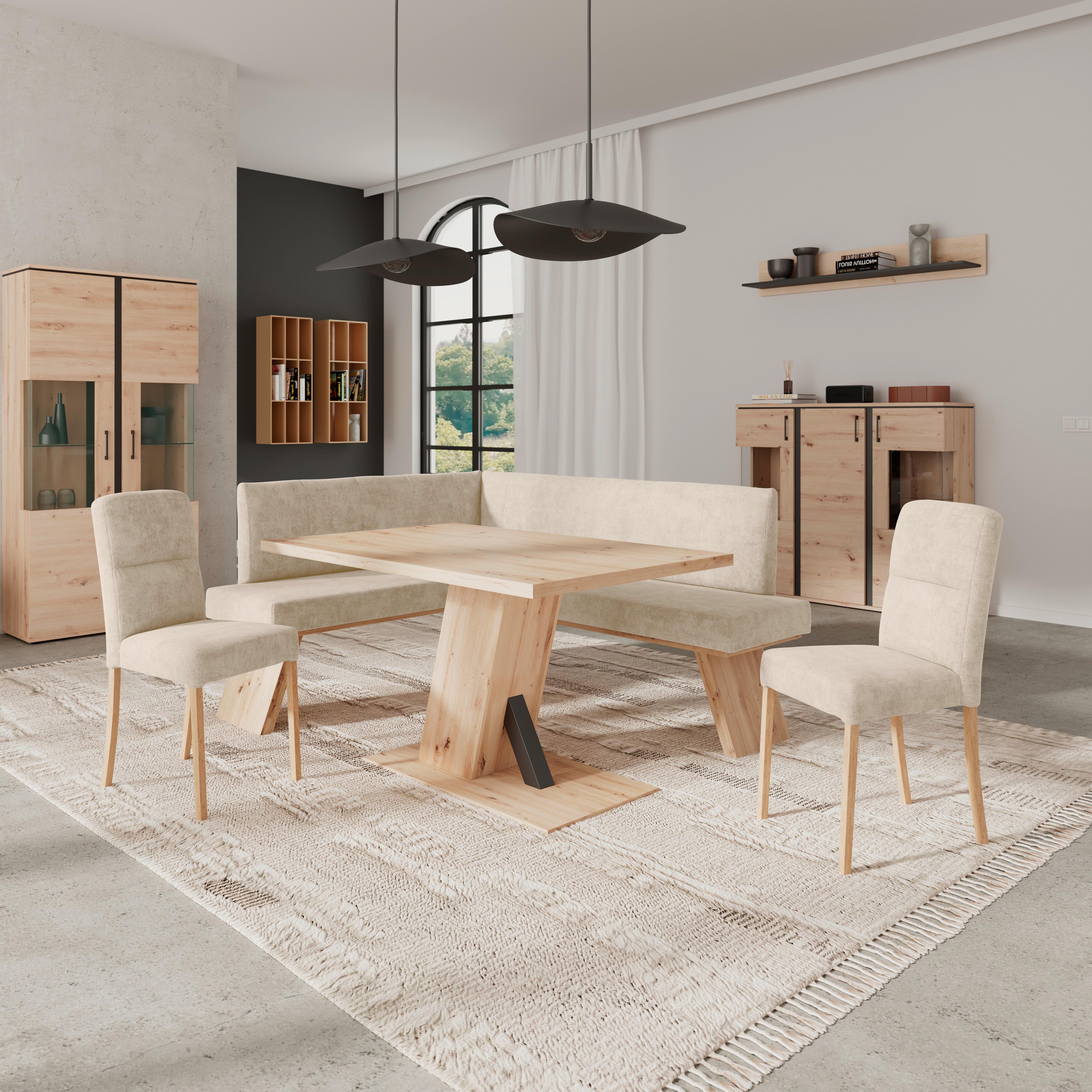 Eckbank Emma Ii Webstoff Beige, B: 150 Cm - Eichefarben/Beige, KONVENTIONELL, Holzwerkstoff/Textil (150/185cm)