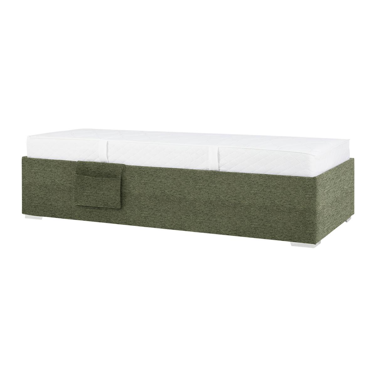 Posteľ Remi s bočnicami 90x200, poťah olivovozelený - olivovozelená/prírodná farba, Konventionell, drevo/textil (90/200cm)
