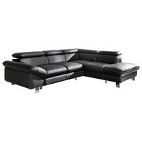 Ecksofa Mit Schlaffunktion Driver Schwarz Lederlook - Chromfarben/Schwarz, MODERN, Textil (266/214cm) - MID.YOU