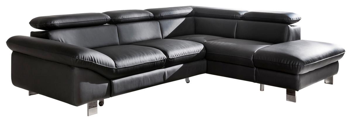 Ecksofa Mit Schlaffunktion Driver Schwarz Lederlook - Chromfarben/Schwarz, MODERN, Textil (266/214cm) - MID.YOU