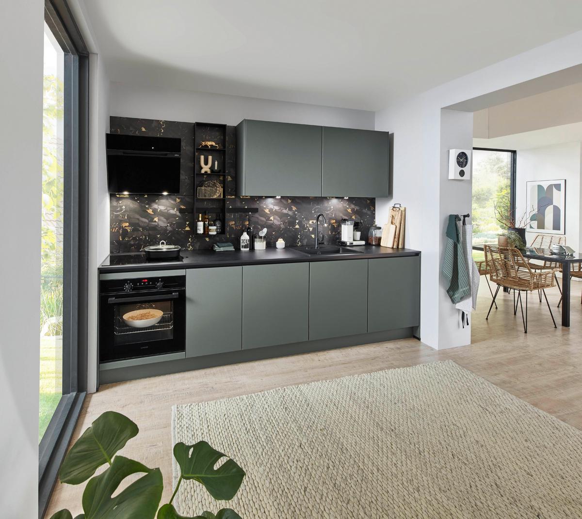 Küchenzeile Eastbourne Ohne Geräte B: 290 Cm Mineralgrün - Basics, Holzwerkstoff (290cm) - Vertico