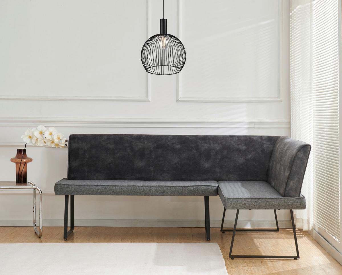 Eckbank Rab Dunkelgrau Eisen Schwarz, 205x155 cm - Dunkelgrau/Schwarz, KONVENTIONELL, Holz/Textil (205/155/89/62cm) - MID.YOU