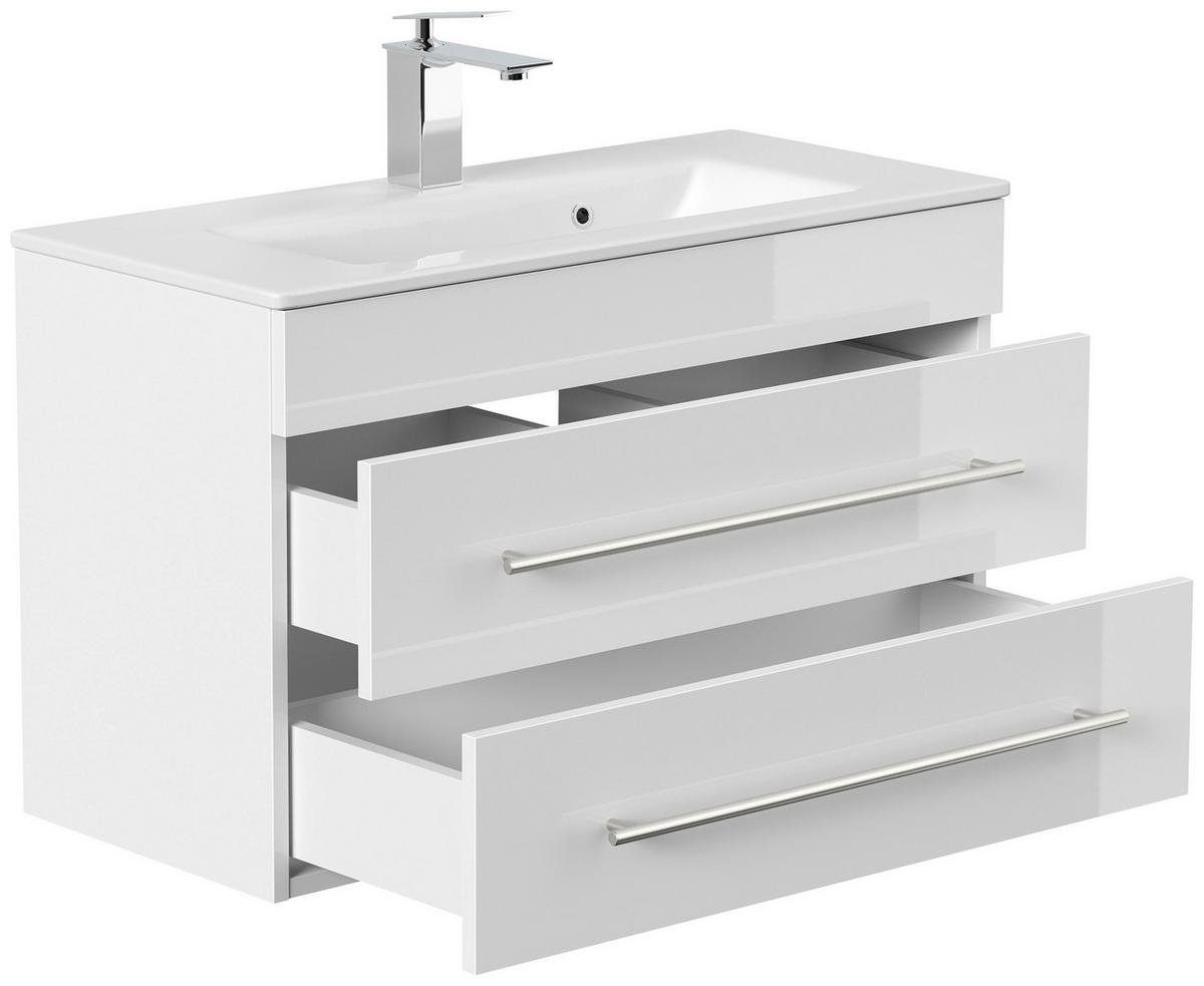 Badezimmer Portus Weiß Hg B: 80,4 cm - Weiß Hochglanz/Weiß, MODERN, Keramik/Holzwerkstoff (80,4cm) - MID.YOU