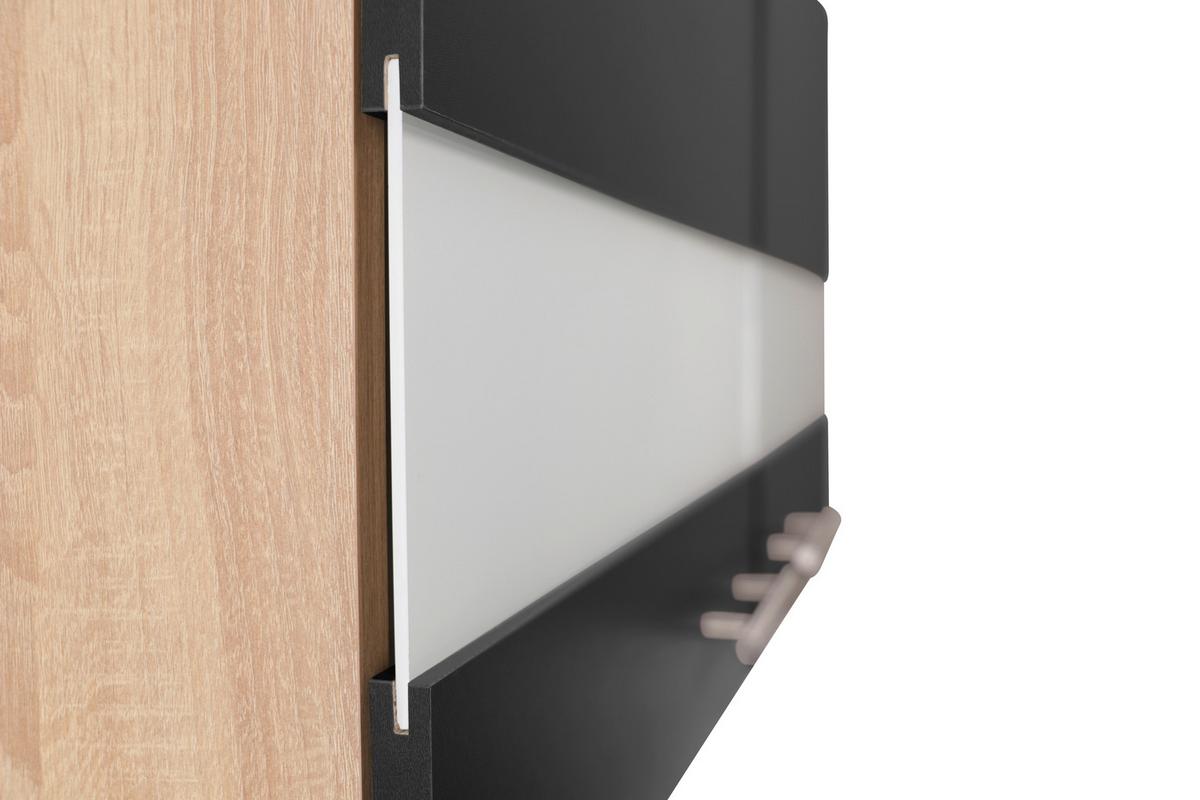 Miniküche Merle Schwarz, Eiche Dekor B: 100 cm - Eichefarben/Schwarz, Basics, Glas/Holzwerkstoff (100cm) - Respekta