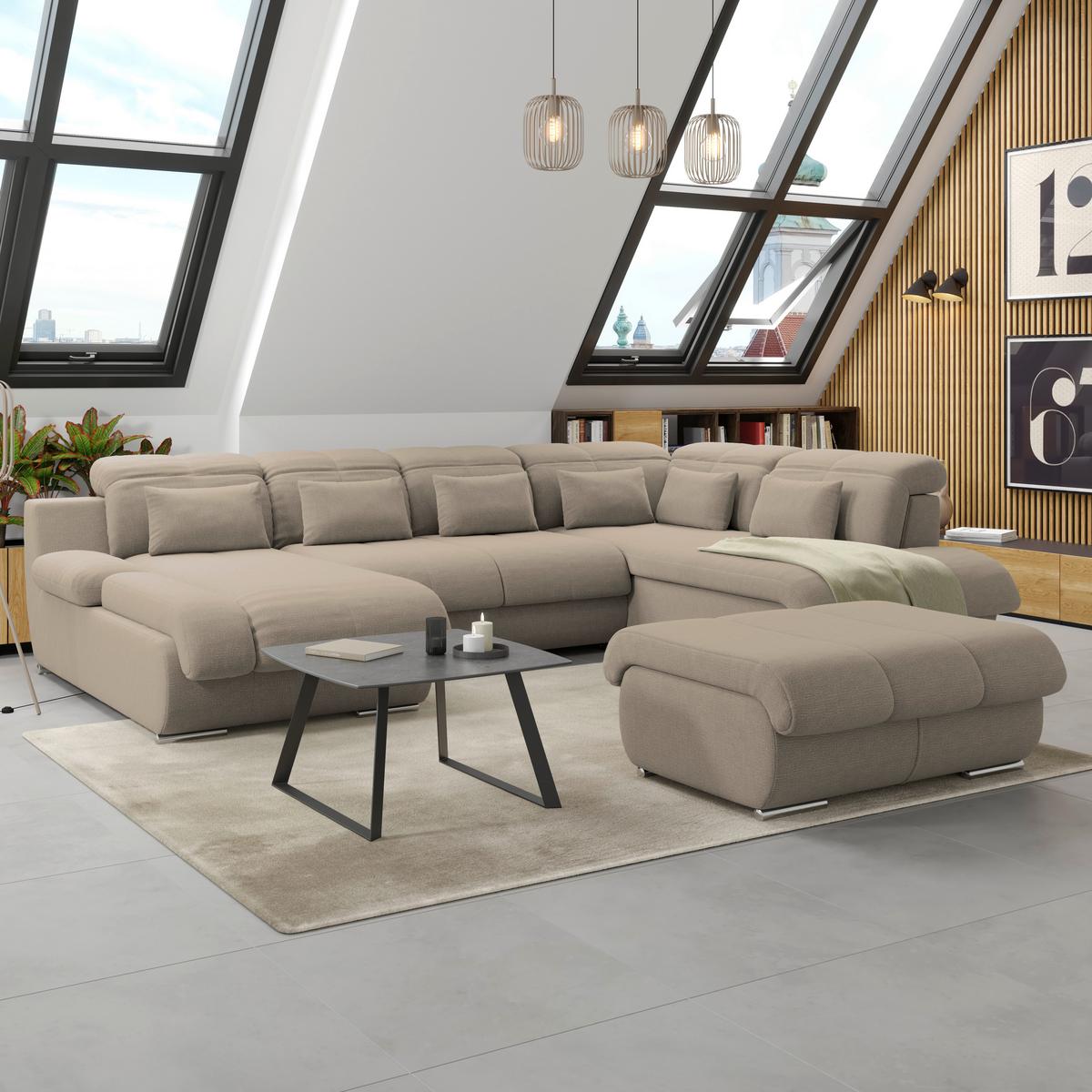 Hocker Multi braun, B: 100cm - Chromfarben/Braun, MODERN, Textil (100/43/80cm) - Luca Bessoni