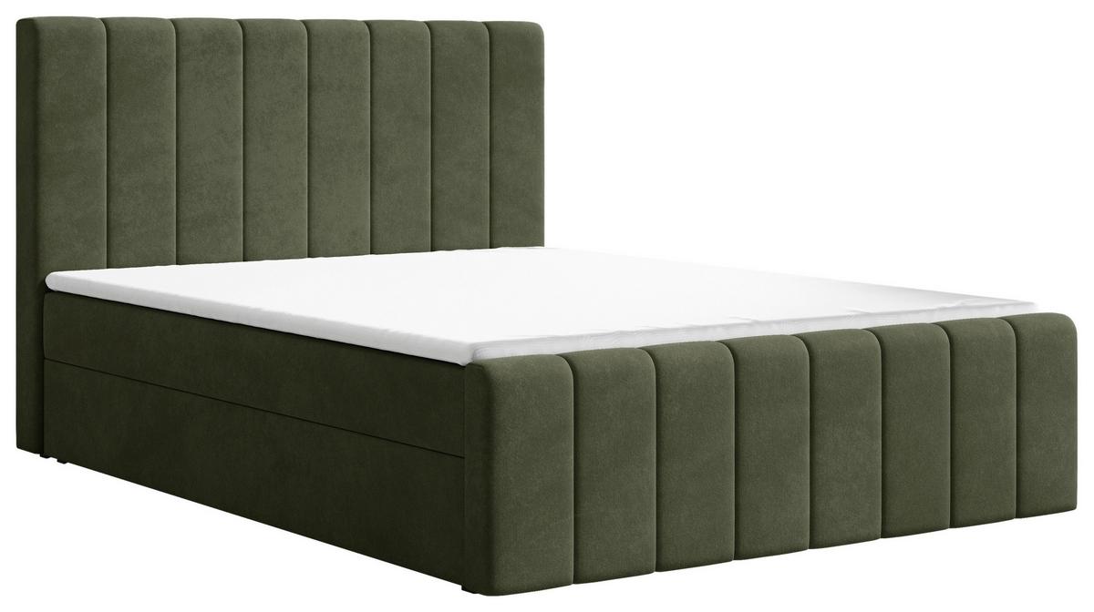 Boxbett Lila mit Topper 160x200 - Schwarz/Olivgrün, MODERN, Holz/Kunststoff (160/200cm) - Livetastic