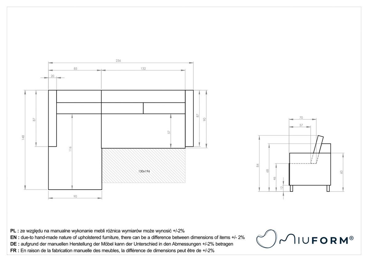 Ecksofa Lofty Lilly Grau S: 148x236cm - Schwarz/Grau, MODERN, Textil (148/236cm) - MID.YOU
