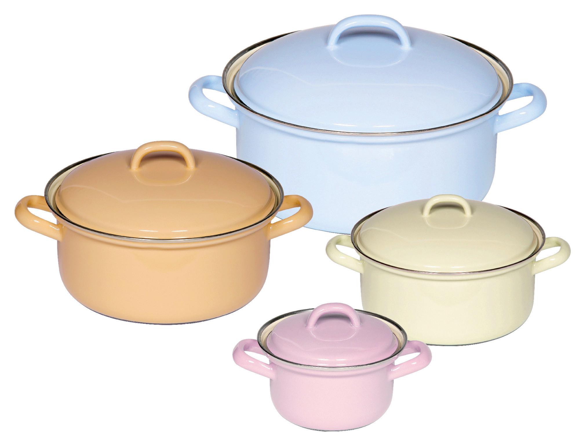 Riess Kochtopfset 8--Teilig. Eisen Induktion 4 Deckel - Gelb/Goldfarben, Basics, Metall (38/29/28,5cm) - Riess