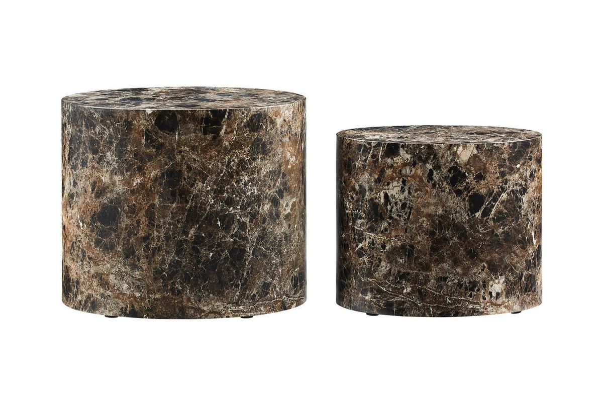 Couchtischset 2-teilig Braun/marmoroptik - Braun, Design, Holzwerkstoff (48-40/33-24,5/40-33cm) - Livetastic