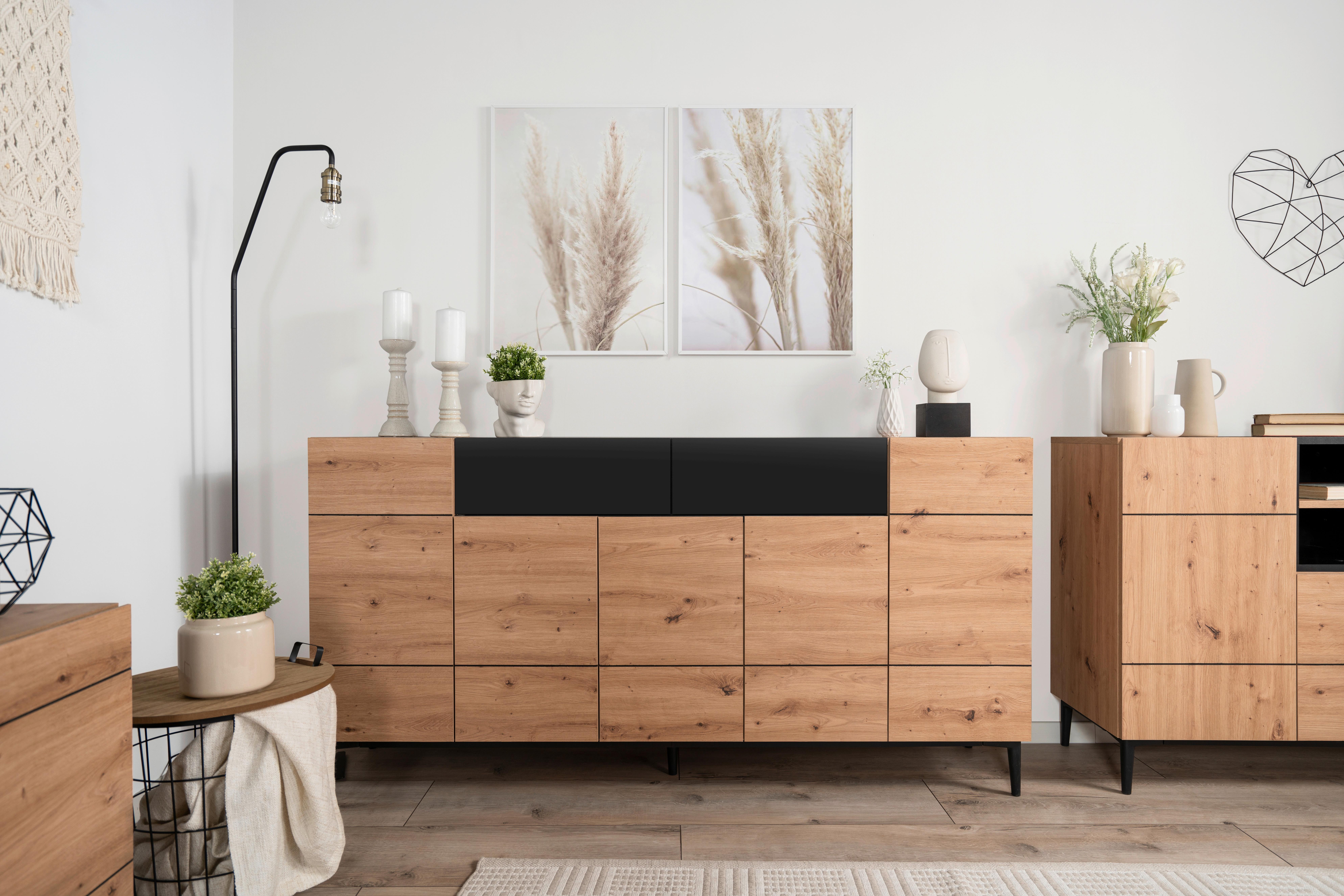 Sideboard Dekor Mit 2 Laden 180 Cm Nola 003054 Schwarz - Eichefarben/Schwarz, KONVENTIONELL, Holzwerkstoff (180/90/42cm) - MID.YOU