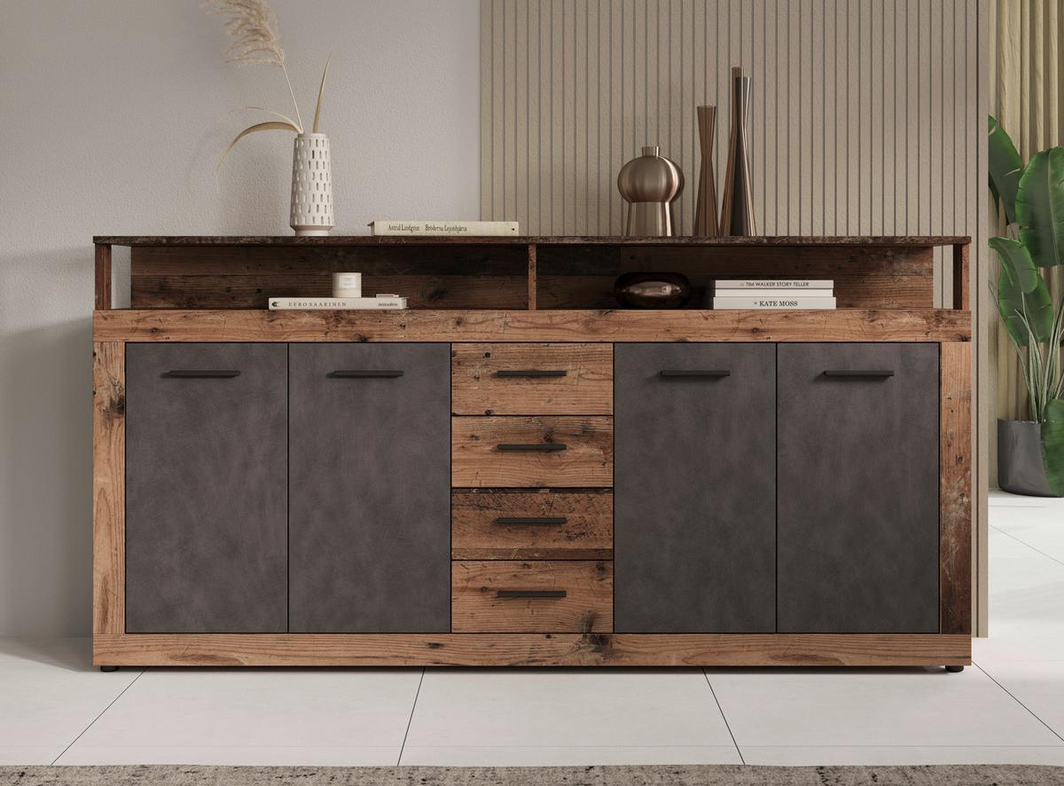 Sideboard Lupo - Alteiche/Anthrazit, Design, Holzwerkstoff (190/96/32cm) - MID.YOU