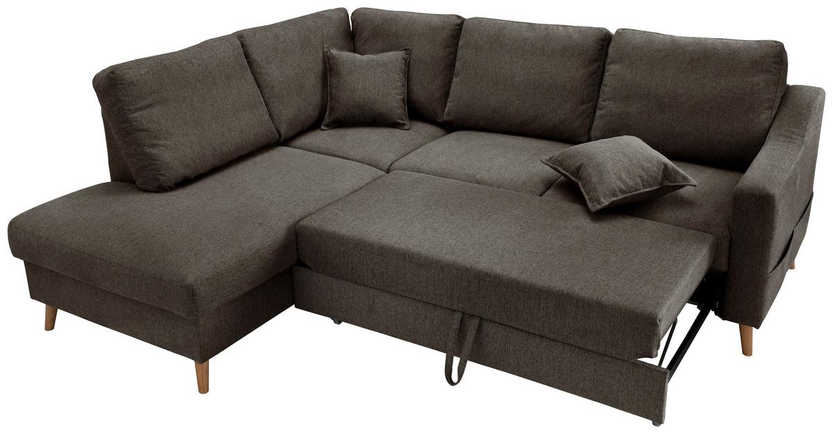 Ecksofa mit Schlaffunktion Valentina mit Kissen Braun - Braun/Naturfarben, KONVENTIONELL, Textil (200/230cm) - P & B